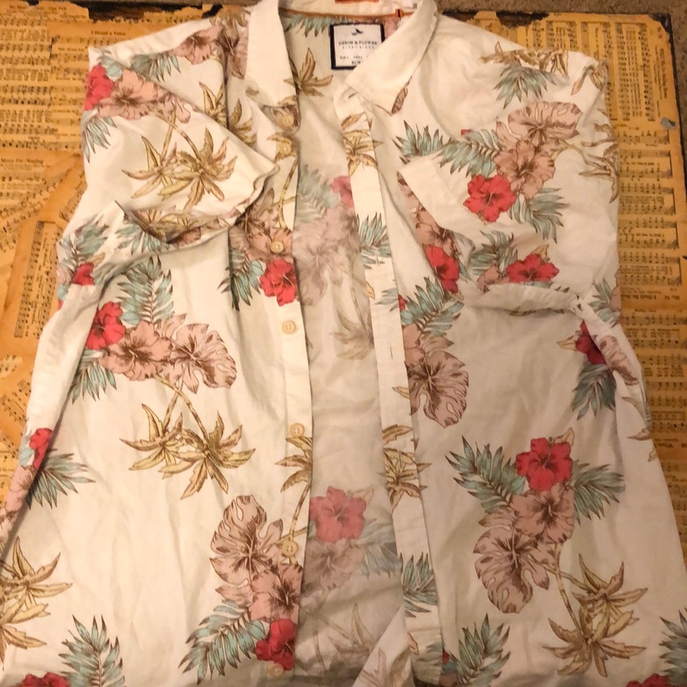 Denim and Flower Hawaiian button-up